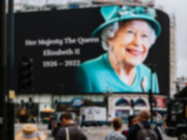 A banner of Queen Elizabeth II