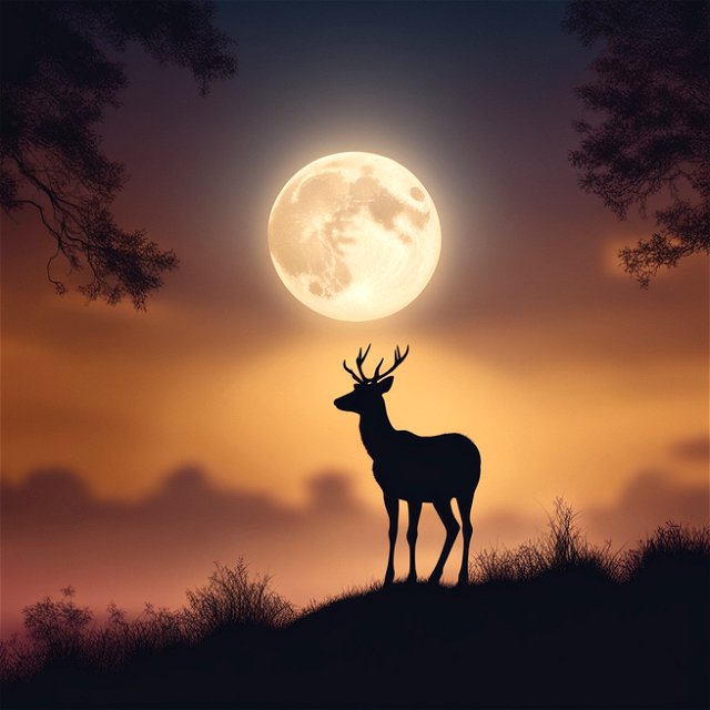 A deer on Buck Moon or July Full Moon