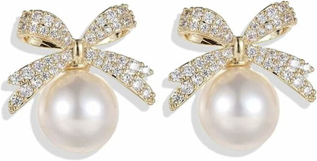Christmas Earrings For Women Pearl Bow Earrings Xmas Jewelry