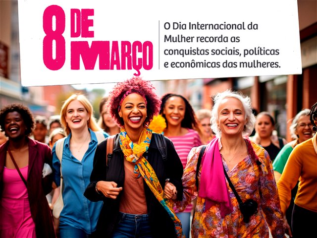 imagem comemorativa do dia 8 de março, pela luta das mulheres