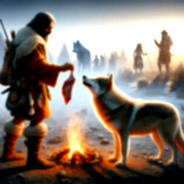 A man feeding a wolf