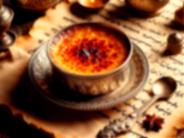 AI generated image of creme brulee in ancient times
