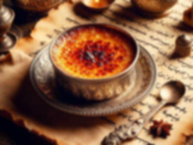 AI generated image of creme brulee in ancient times