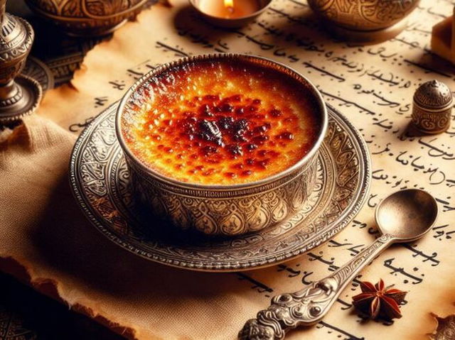 AI generated image of creme brulee in ancient times