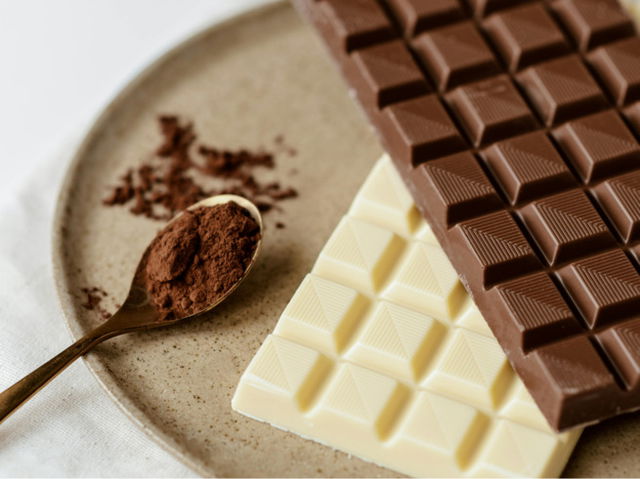 Dark and white chocolate on a plate