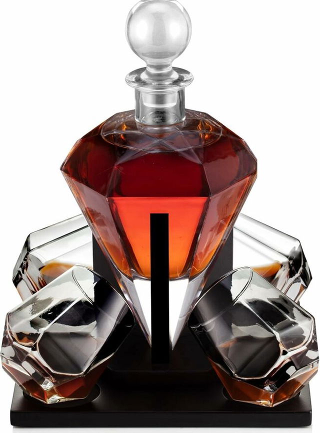 Diamond Crystal Whiskey Decanter Set, Includes Glasses