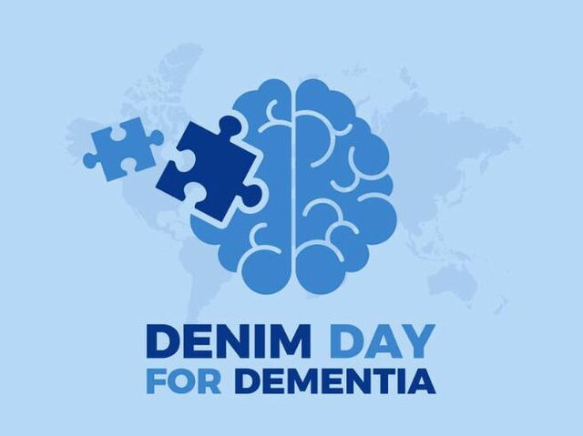 Denim Day for Dementia poster vector illustration. Human brain and puzzle piece blue icon vector. Mental health symbol