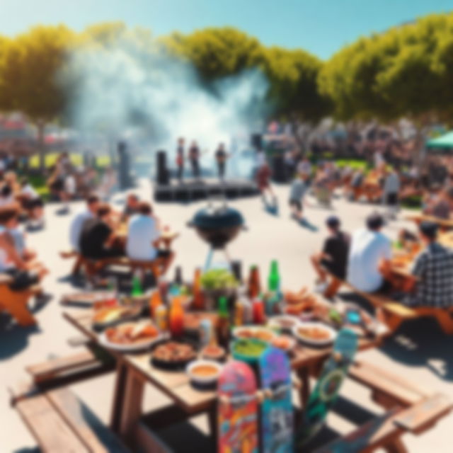 Skateboarders having a BBQ