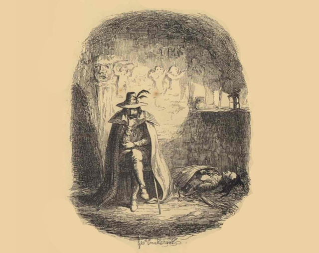 Guy Fawkes sat under the House of Lords