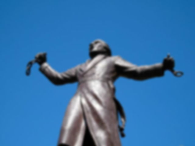 Close-up of the Statue of Miguel Hidalgo y Costilla located at the square, Plaza de la LIberación in the downtown of Guadalajara