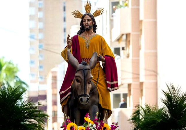 statue of jesus on a donkey