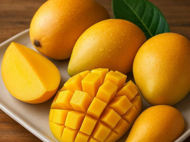 a plateful of mangoes