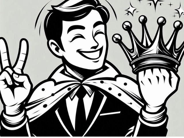 desenho de homem feliz mostrando mão esquerda coroada_gerada por IA