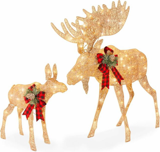 2-Piece Moose Family, Lighted Outdoor All-Weather Christmas Yard Decoration