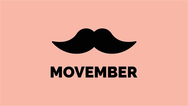 The word movember and a moustache icon with a peach pink background