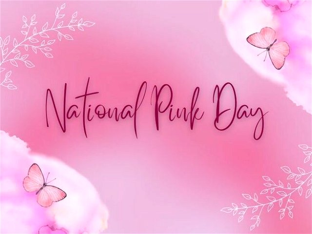 An image with pink background, floral prints and butterflies that reads National Pink Day