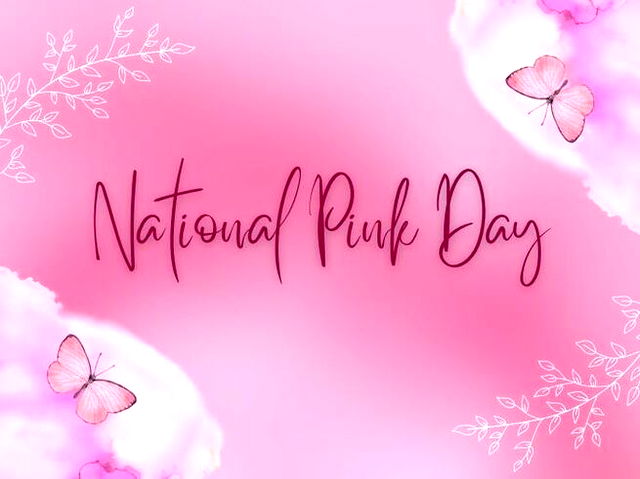 An image with pink background, floral prints and butterflies that reads National Pink Day