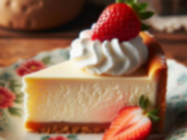 AI generated image of a slice of New York Cheesecake