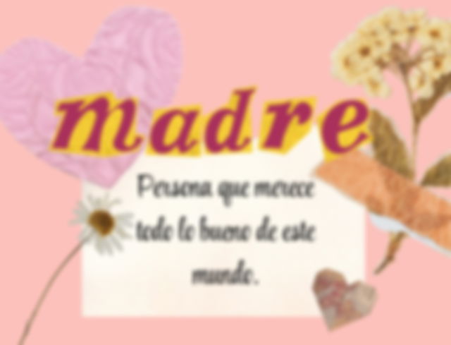 collage en fondo rosa con la palabra madre y recortes de flores, con mensaje sobre fondo blanco