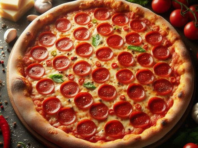 AI generated image of a pepperoni pizza