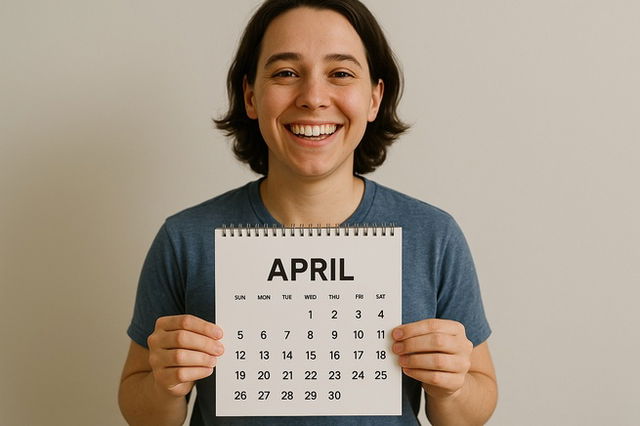 Person holding April calendar