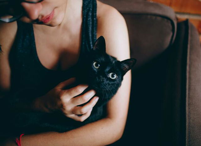 Woman Holding a Black Cat