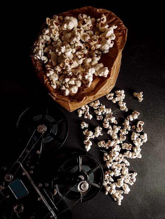 An image of popcorns in a jute bowl
