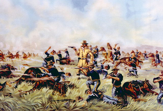 General George Armstrong Custer at the Battle of Little Bighorn, 1876, lithograph published 1899