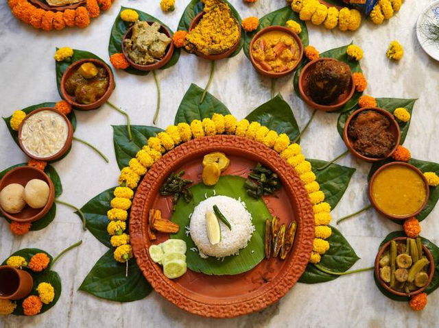 bengali feast in wooden earthenware