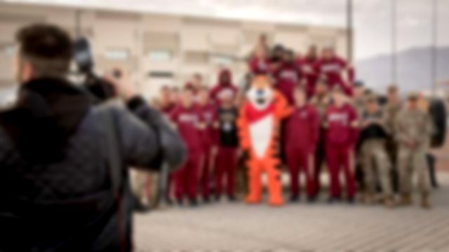 Tony The Tiger Mascot With Students and Soldiers
