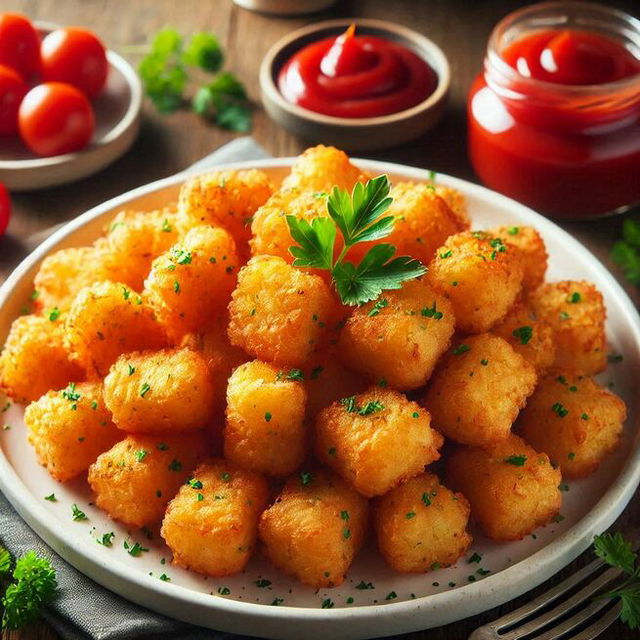 a plate full of tater tots