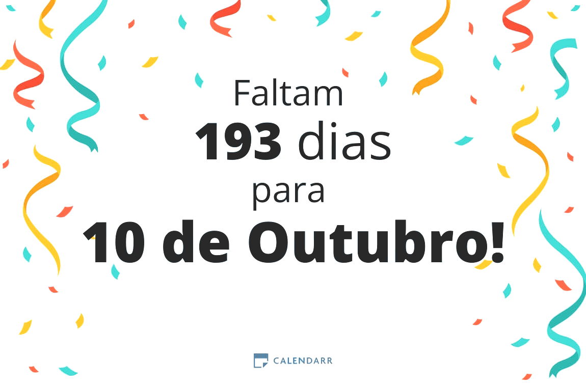 Descubra quantos dias faltam para 10 de Outubro - Calendarr