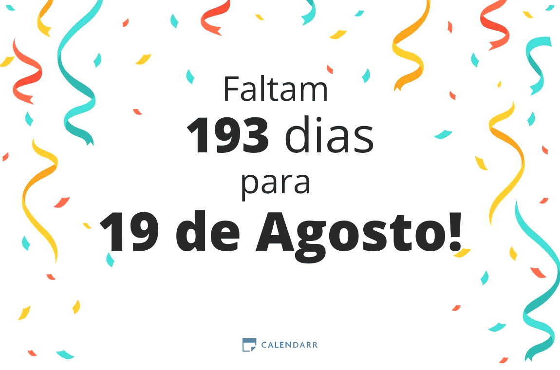 Descobre quantos dias faltam para 19 de Agosto - Calendarr