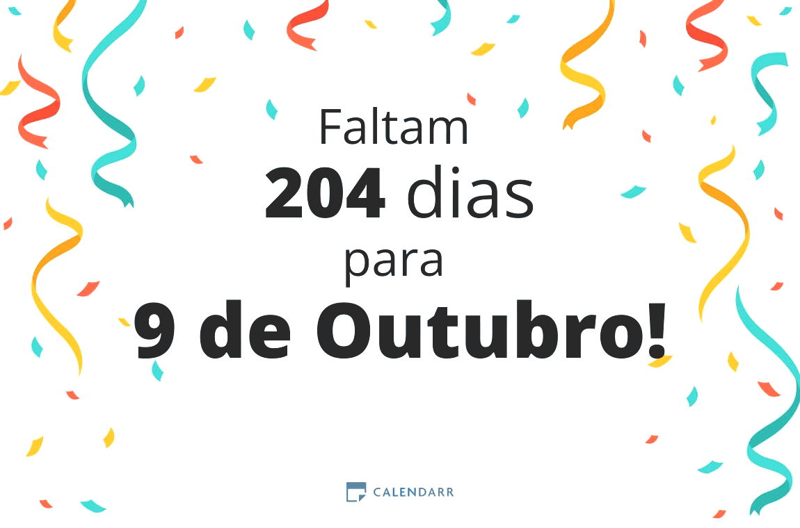 Descubra quantos dias faltam para 9 de Outubro - Calendarr