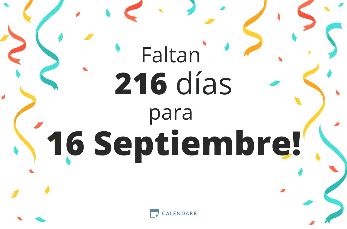 Descubre cuántos días faltan para 16 Septiembre - Calendarr