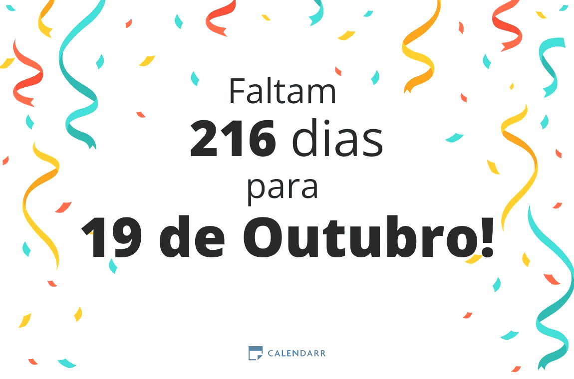 Descubra quantos dias faltam para 19 de Outubro - Calendarr