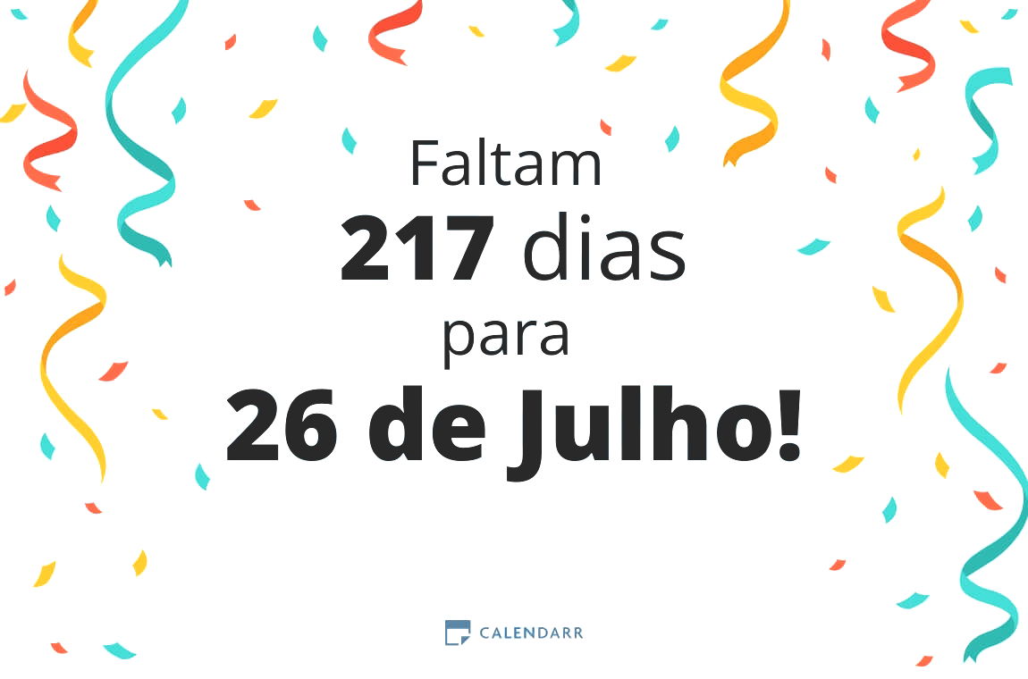 Descubra quantos dias faltam para 26 de Julho - Calendarr