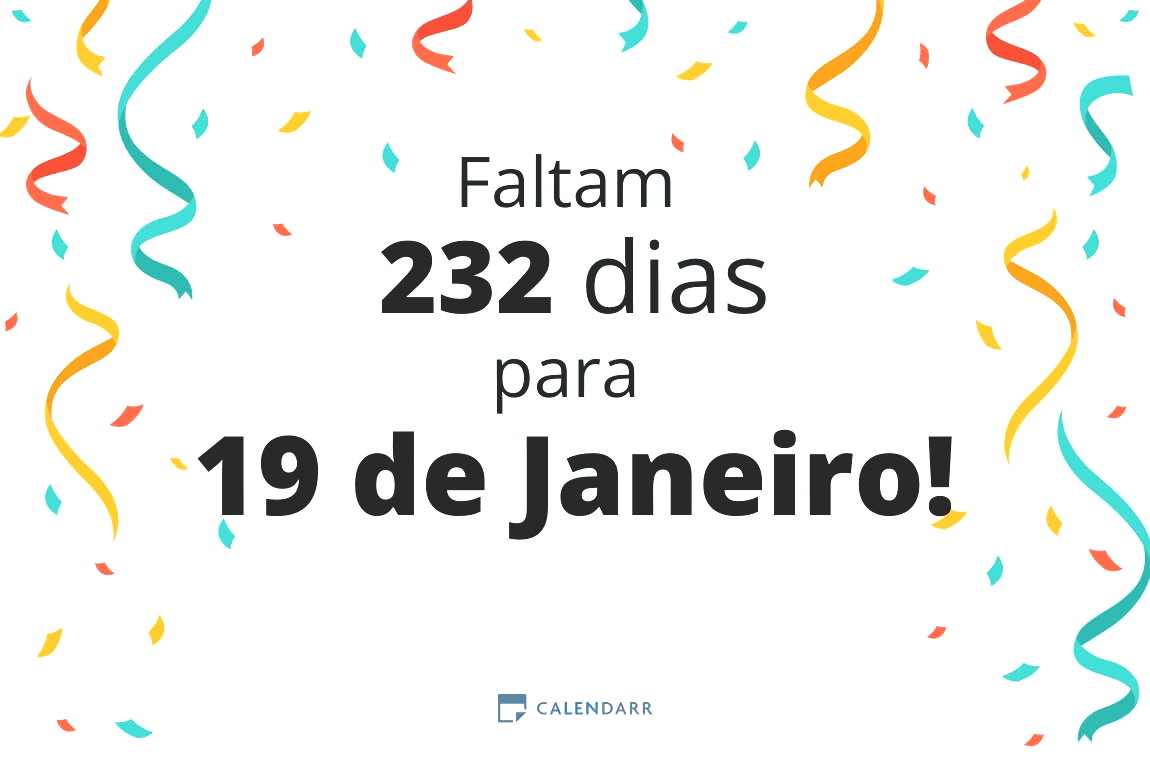 Descubra quantos dias faltam para 19 de Janeiro - Calendarr