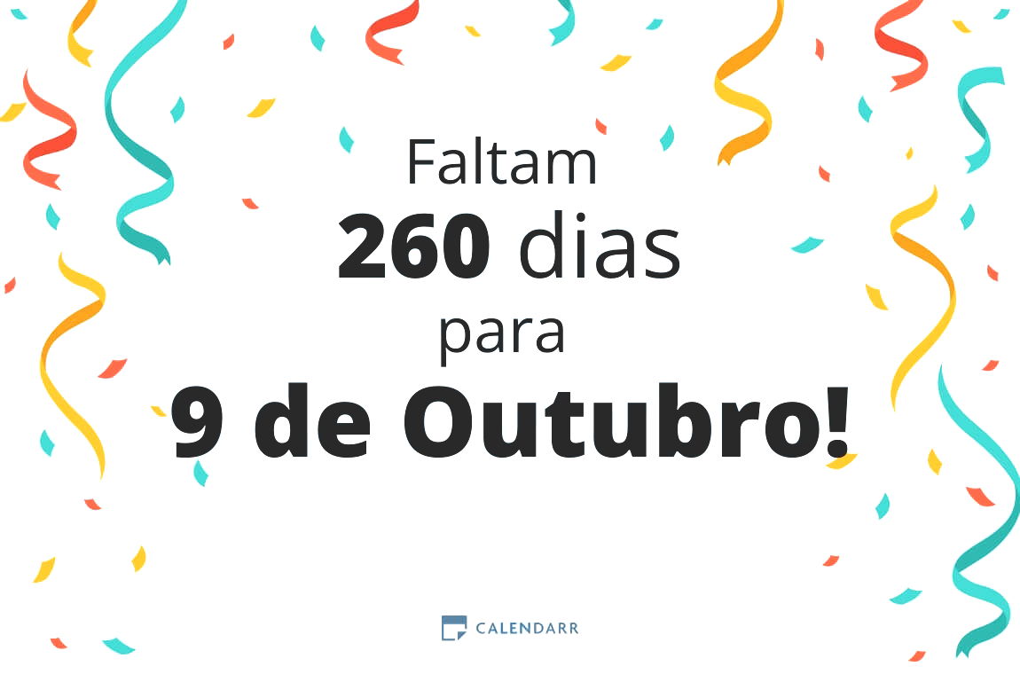 Descobre quantos dias faltam para 9 de Outubro - Calendarr