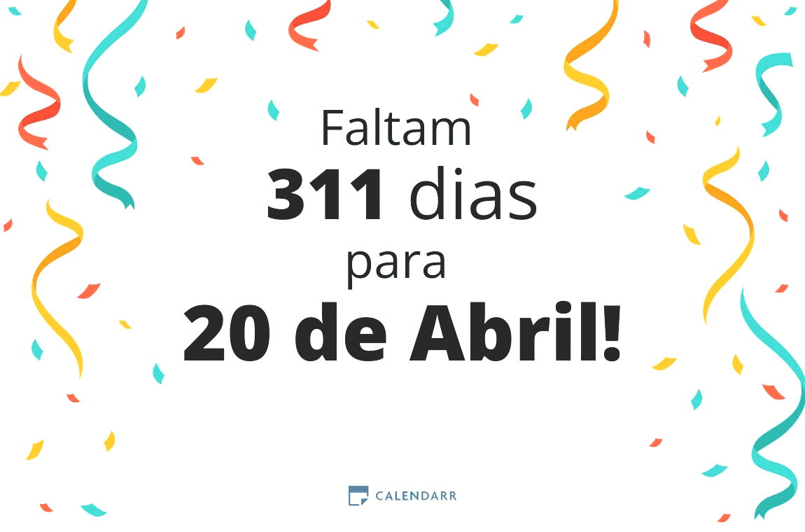 Descobre quantos dias faltam para 20 de Abril - Calendarr
