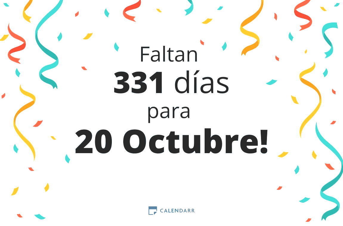 Descubre cuántos días faltan para 20 Octubre - Calendarr