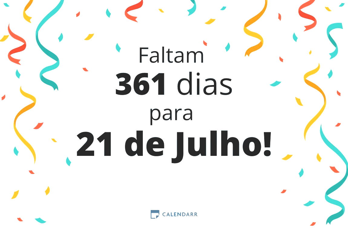 Descubra quantos dias faltam para 21 de Julho - Calendarr