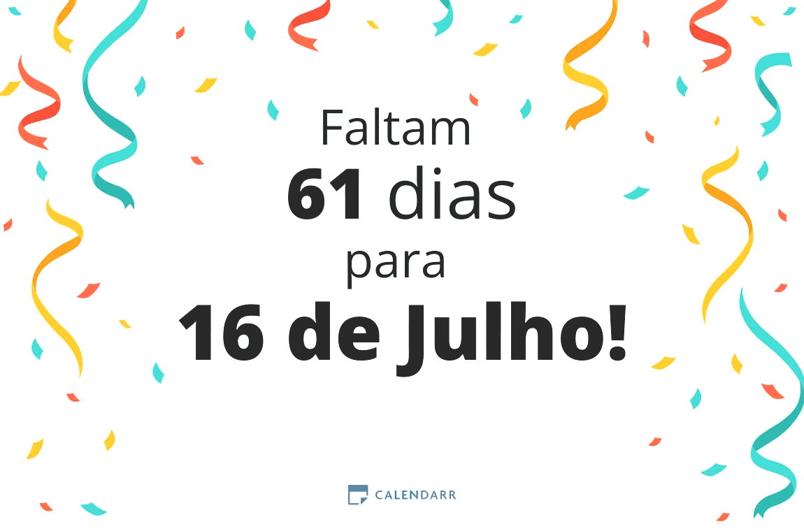 Descubra quantos dias faltam para 16 de Julho - Calendarr