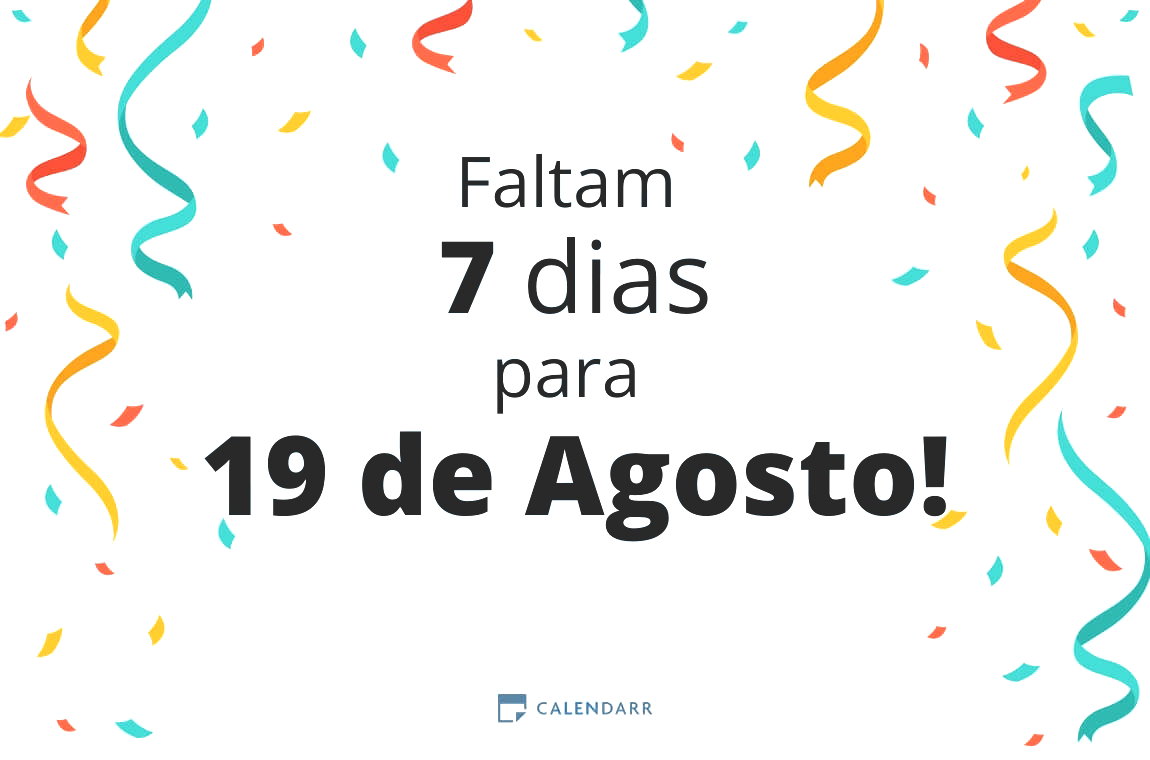 Descobre quantos dias faltam para 19 de Agosto - Calendarr