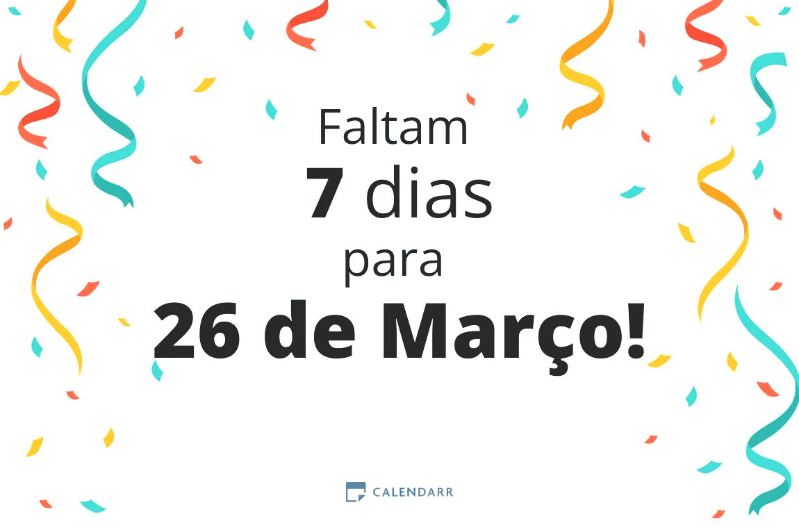 Descubra quantos dias faltam para 26 de Março - Calendarr