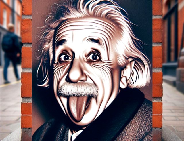 Imagen creada por AI que representa la mítica foto de Albert Einstein sacando la lengua