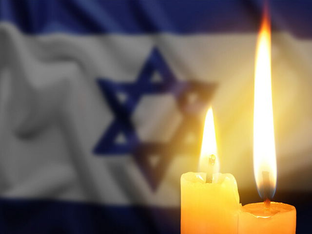 Burning Candles Against Flag of Israel