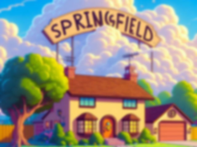 Casa de los Simpson con las letras de Springfiels en las nubes