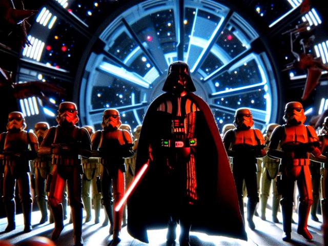 Imagen creada con AI que muestra a Darth Vader con sus Stormtroopers