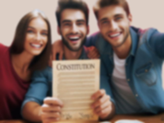 Amigos sonriendo muestran un documento de constitución